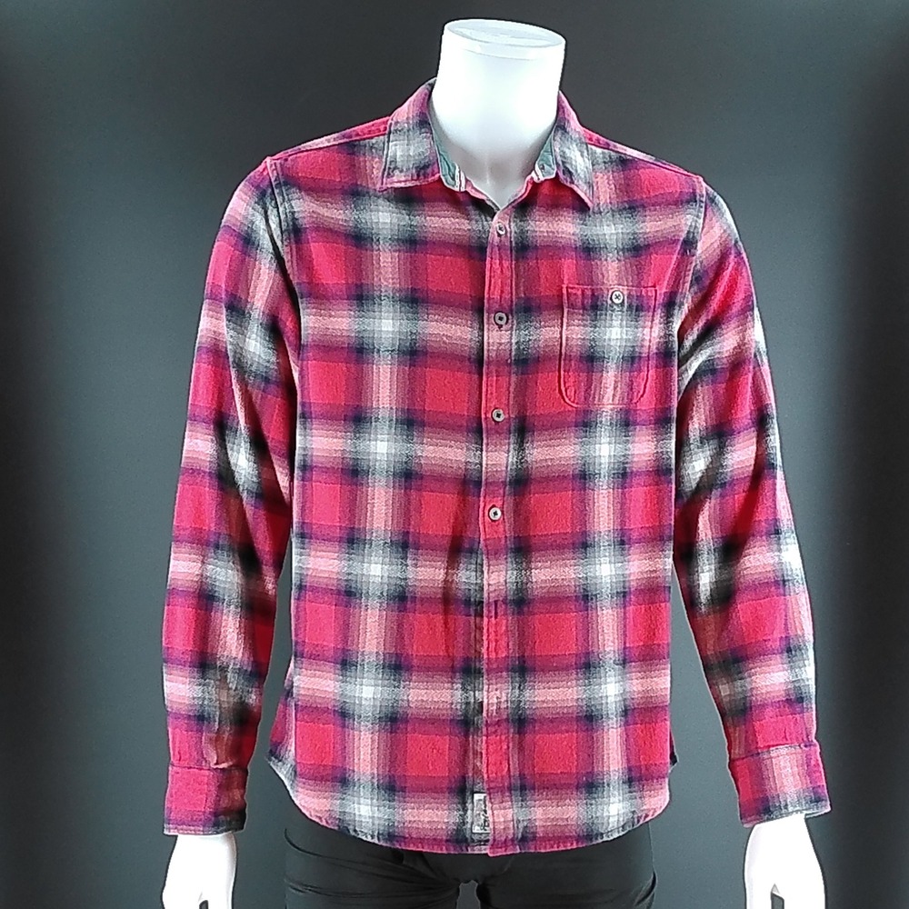 Flag & Anthem Mens Red Plaid Flannel Button Down Shirt Large Long Sleeve L